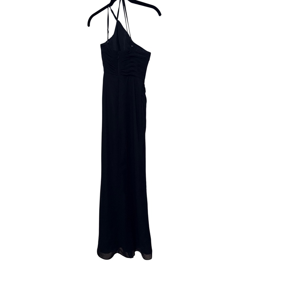 Azazie Black One Shoulder Ruched Maxi Dress Womens Size C